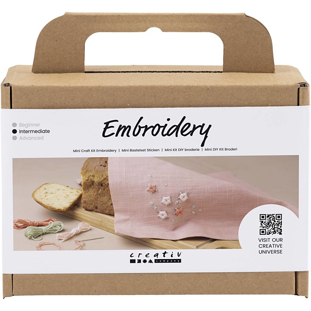 Creativ Company DIY Sets Sticken & Nadelstanzen Mini Kreativ Set Sticken Staubrosé Stoffserviette Kreativ Box