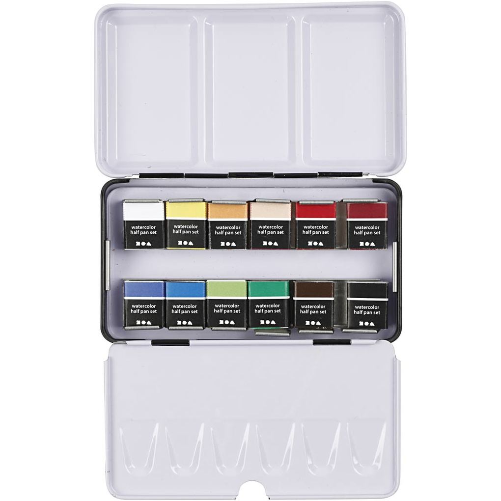 Creativ Company Aquarellkästen Art Aqua Aquarellfarbe Standard-Farben Halbwannen Größe 10x15x20 mm 12 Farben Kreativ Box