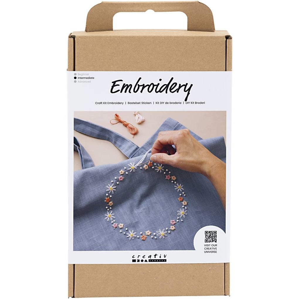 Creativ Company DIY Sets Sticken & Nadelstanzen Kreativ Set Sticken Taubenblau Einkaufstasche Kreativ Box