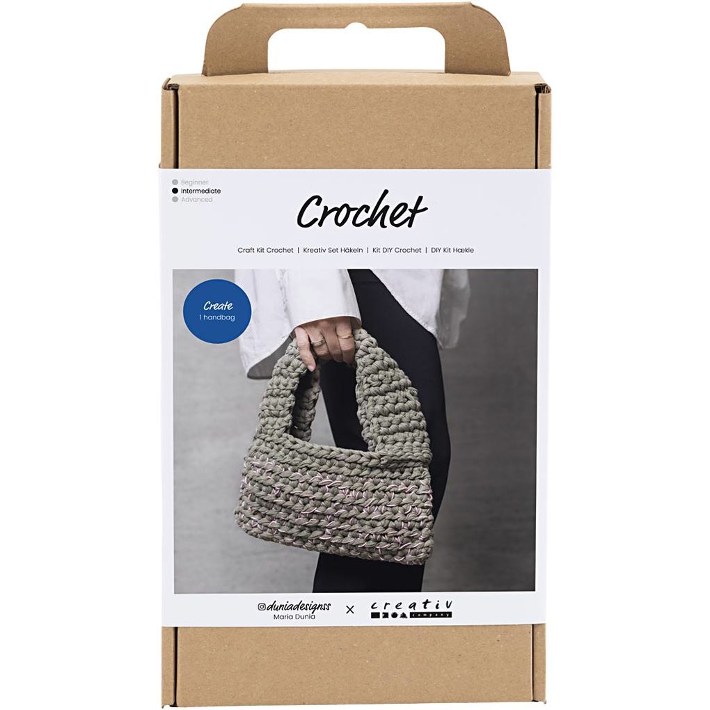 Creativ Company DIY Sets Stricken & Häkeln Kreativ Set Häkeln Olivgrün Grob gehäkelte Tasche Kreativ Box