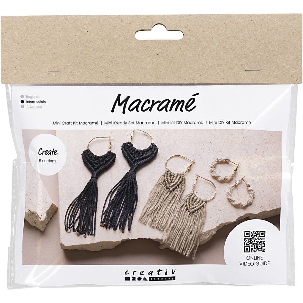 Creativ Company DIY Sets Macramé Mini Kreativ Set Makramee Schwarz Olivbraun Beige Ohrringe Kreativ Box