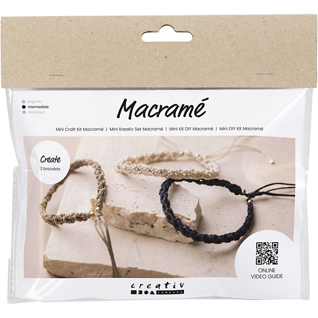 Creativ Company DIY Sets Macramé Mini Kreativ Set Macramé Schwarz Olivbraun Beige Armband Kreativ Box