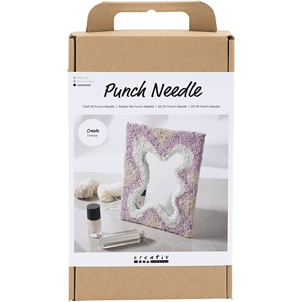 Creativ Company DIY Sets Sticken & Nadelstanzen Kreativ Set Punch Needle Pastellfarben Spiegel Kreativ Box