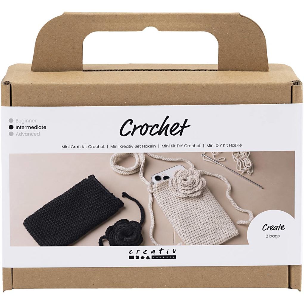 Creativ Company DIY Sets Stricken & Häkeln Mini Kreativ Set Häkeln Tasche mit Rose Kreativ Box