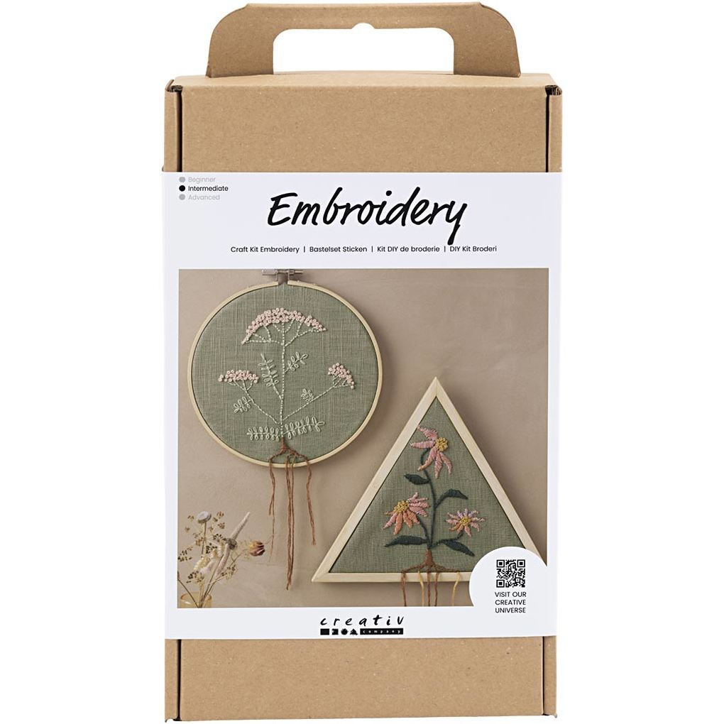 Creativ Company DIY Sets Sticken & Nadelstanzen Kreativ Set Sticken Staubgrün Stickrahmen Kreativ Box