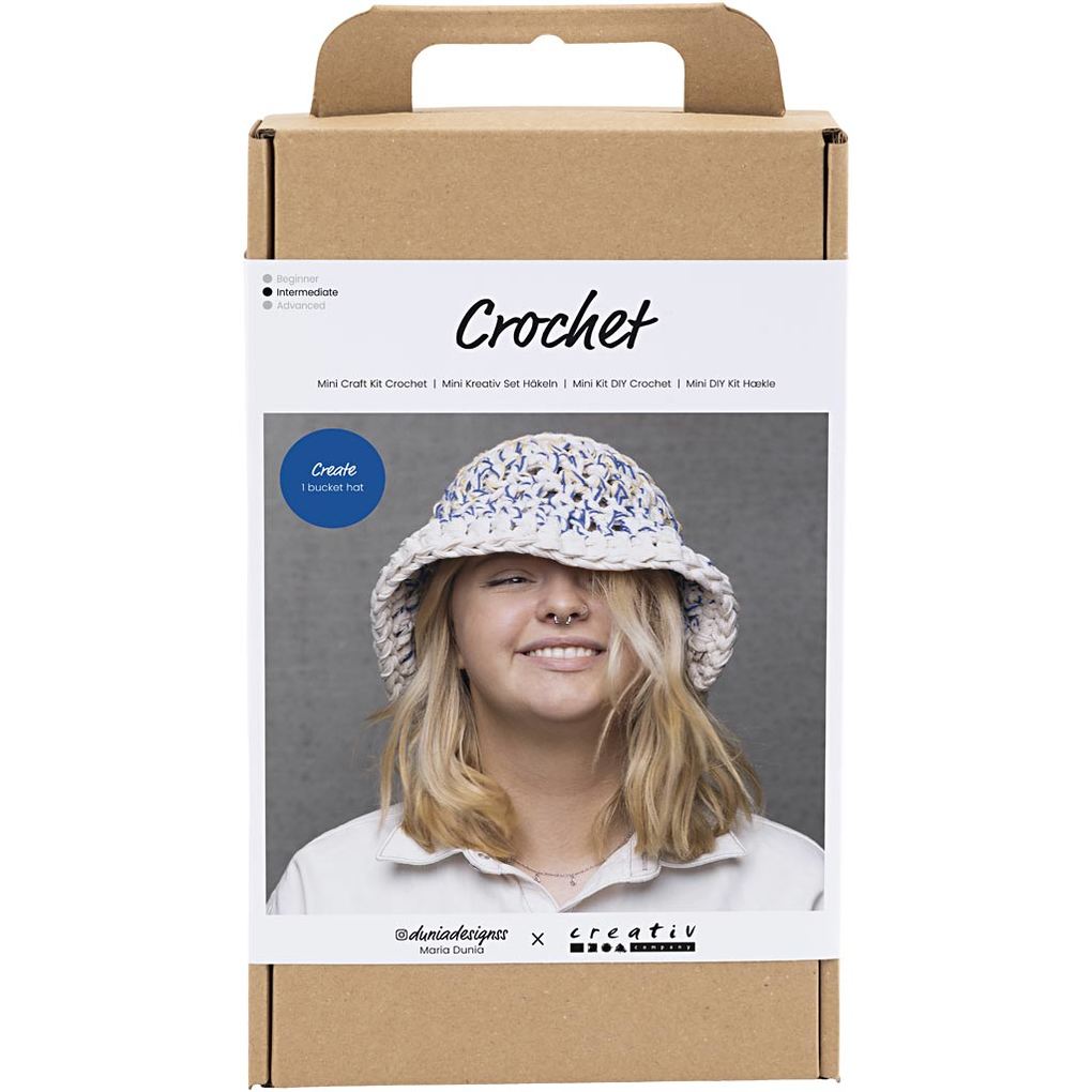 Creativ Company DIY Sets Stricken & Häkeln Kreativ Set Häkeln Blau Hellnatur Gelb Dicker Fischerhut Kreativ Box