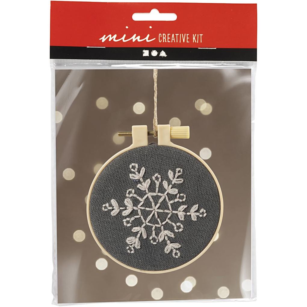 Creativ Company DIY Sets Sticken & Nadelstanzen Mini Kreativ Set Sticken Grau Schneeflocke Kreativ Box