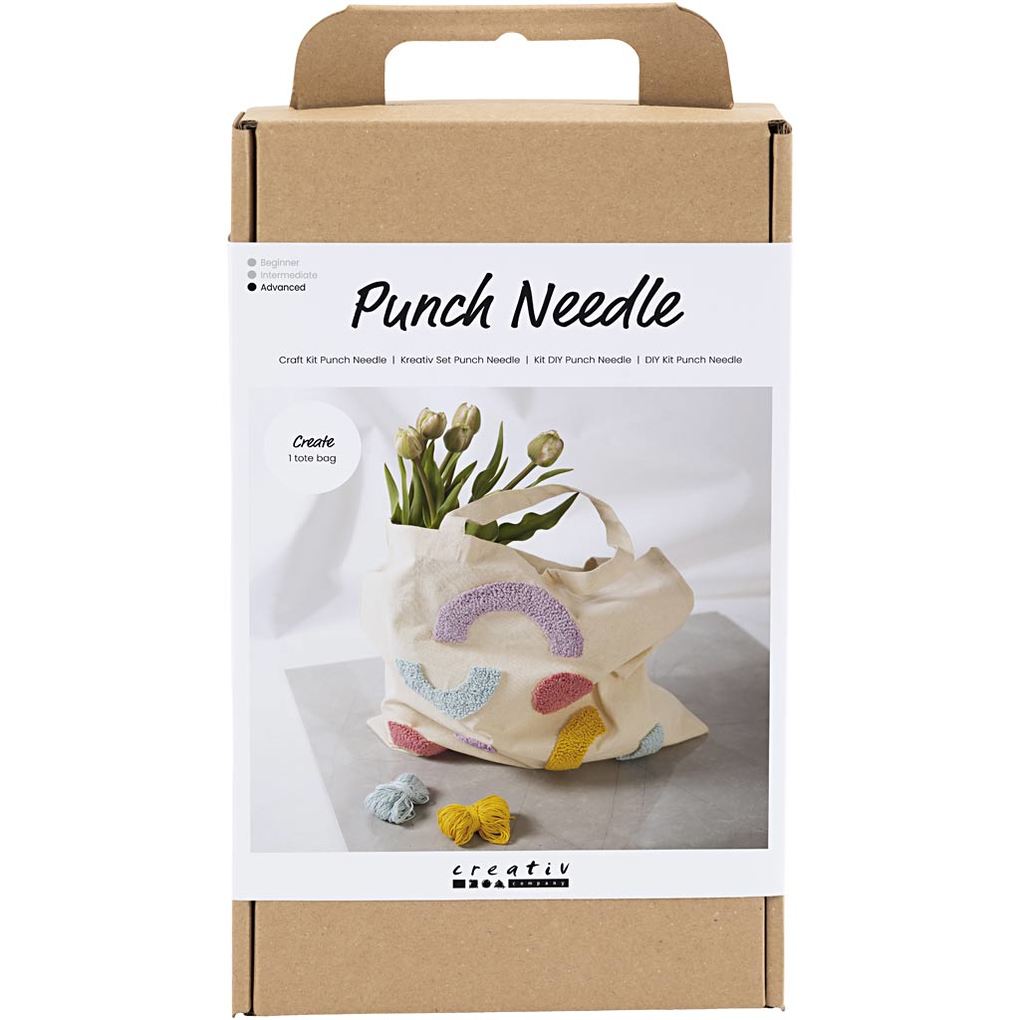 Creativ Company DIY Sets Sticken & Nadelstanzen Kreativ Set Punch Needle Pastellfarben Einkaufstasche Kreativ Box