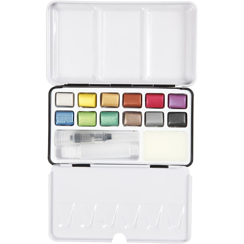 Creativ Company Aquarellkästen Art Aqua Aquarellfarbe Metallic-Farben Größe 10x15 mm 12 Farbe/ Kreativ Box