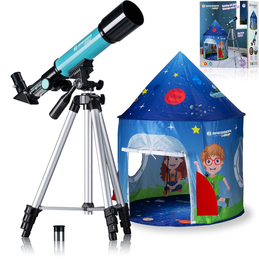 Bresser Junior 8850620 - Teleskop 50/360 mit Zelt Kinderteleskop Linsenteleskop STEM