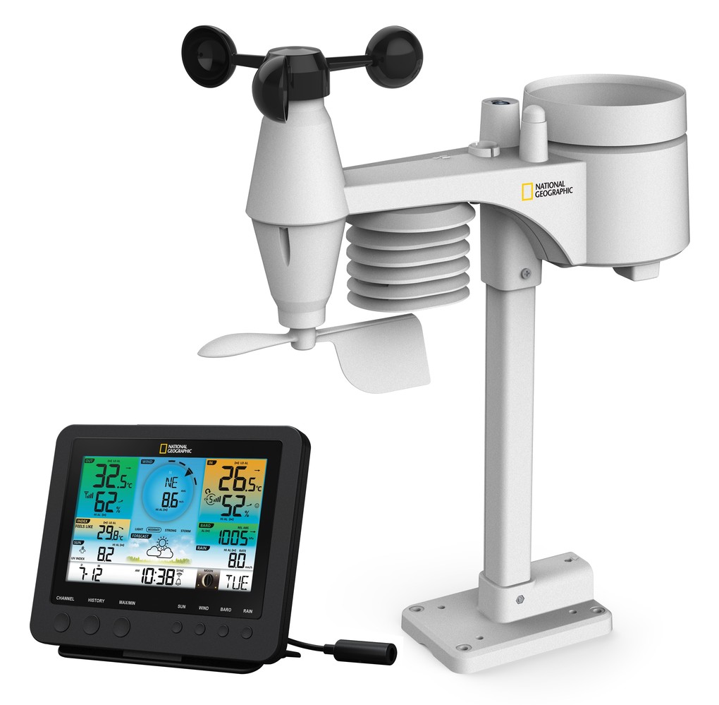 National Geographic 9080600 - WLAN Wetterstation Funk mit 7-in-1 Profi-Sensor Wettercenter