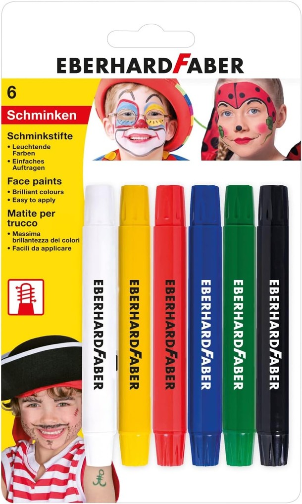 Eberhard Faber 579107 - Schminkstifte 6er Set drehbar mit Stiftkappe inkl. Deutschland FAN Farben: schwarz rot gelb (gold)