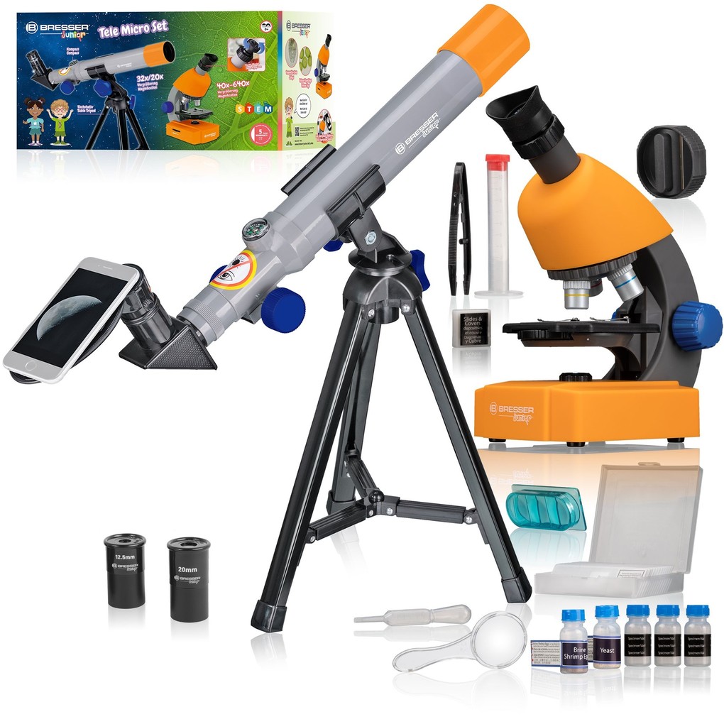 Bresser Junior 8850900 - Mikroskop & Teleskop Set Mit Mikroskop 40x-640x Vergrößerung Und 40/400mm Teleskop