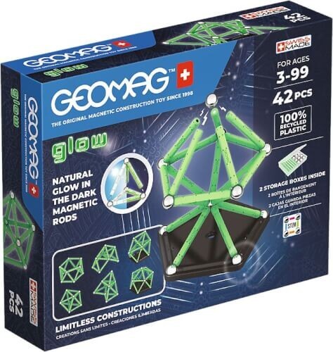 Invento 507071 - Geomag Classic Glow Recycled 42 pcs Magnetischer Baukasten Magnetspielzeuge