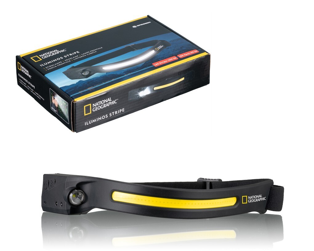 National Geographic 9082600 - Stirnlampe ILUMINOS STRIPE mit LED-Streifen mit USB-C-Kabel