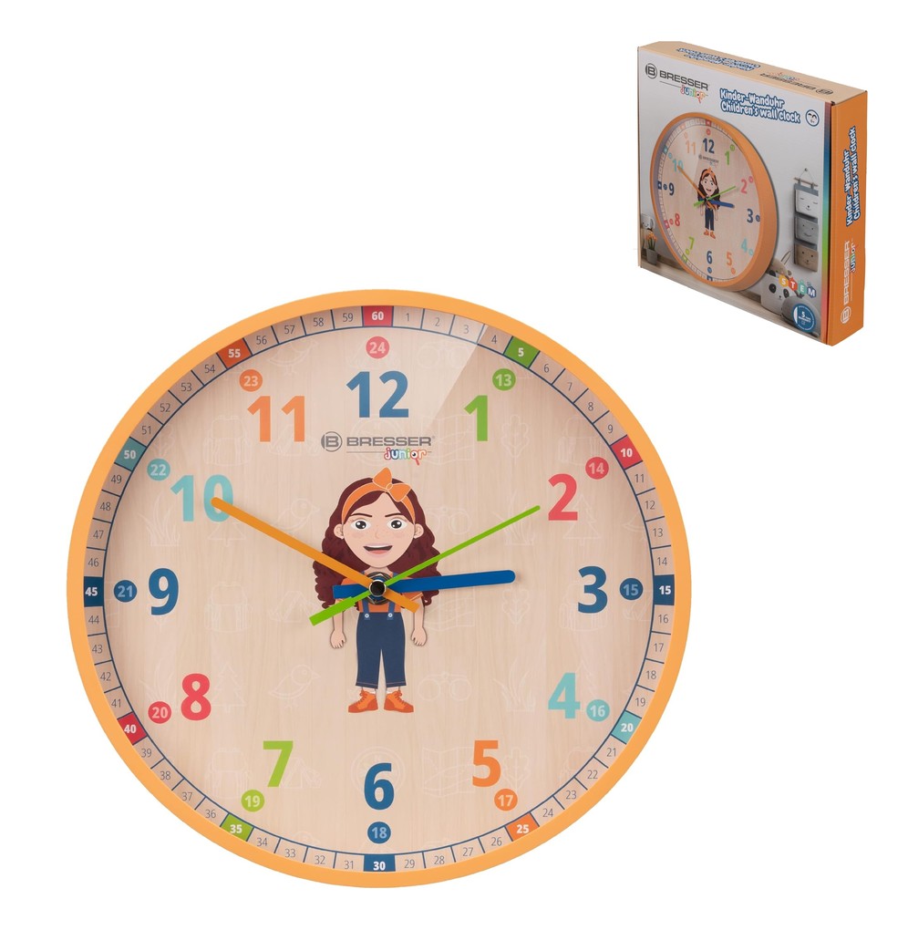 Bresser Junior 8880810GCK - Kinder-Wanduhr Flora Analog Lautlos 25 Cm Stem