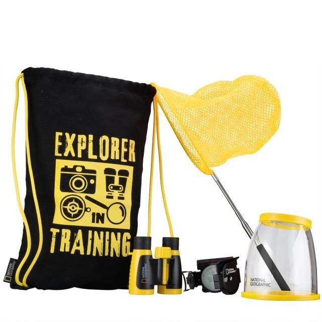 National Geographic 9136000 - Outdoor-Entdecker-Set Abenteuerset mit Fernglas Kompass Fangnetz Lupe und Tasche Explorer-Training