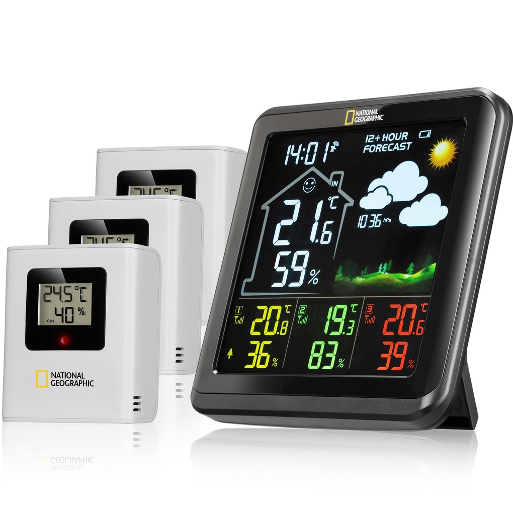 National Geographic 9070710 - Wetterstation VA Farb mit 3 Außensensoren schwarz