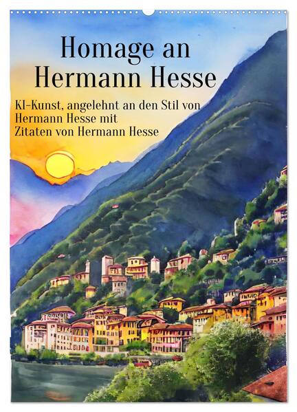 Homage an Hermann Hesse- KI-Kunst angelehnt an den Stil von Hermann Hesse mit Zitaten von Hermann Hesse (Wandkalender 2025 DIN A2 hoch) CALVENDO Monatskalender