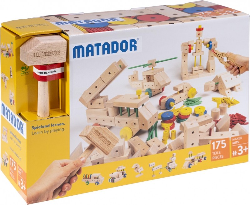 Matador 21175 - Maker M175 Baukasten Holz 175 Teile Konstruktionsbaukasten Ab 3 Jahren Spielend Lernen!
