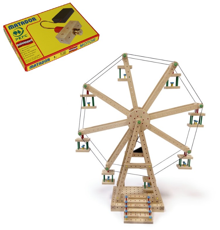 MATADOR 11490 - Riesenrad mit Motor Sondermodell-Baukasten Holz Konstruktionsbaukasten ab 5 Jahren Spielend lernen!