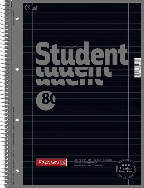 Brunnen Collegeblock Premium Student A4 liniert Lineatur 27 onyx 5er Set