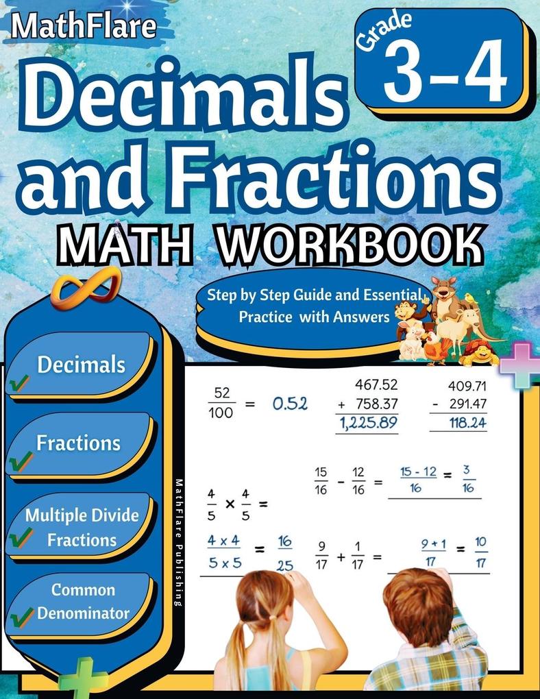 Decimals and Fractions Math Workbook 3rd and 4th Grade