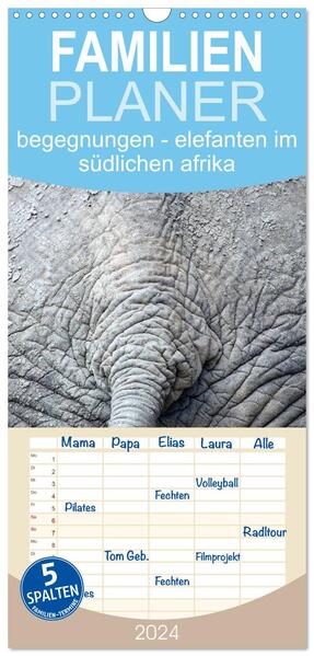 Familienplaner 2025 - begegnungen - elefanten im südlichen afrika mit 5 Spalten (Wandkalender 21 x 45 cm) CALVENDO