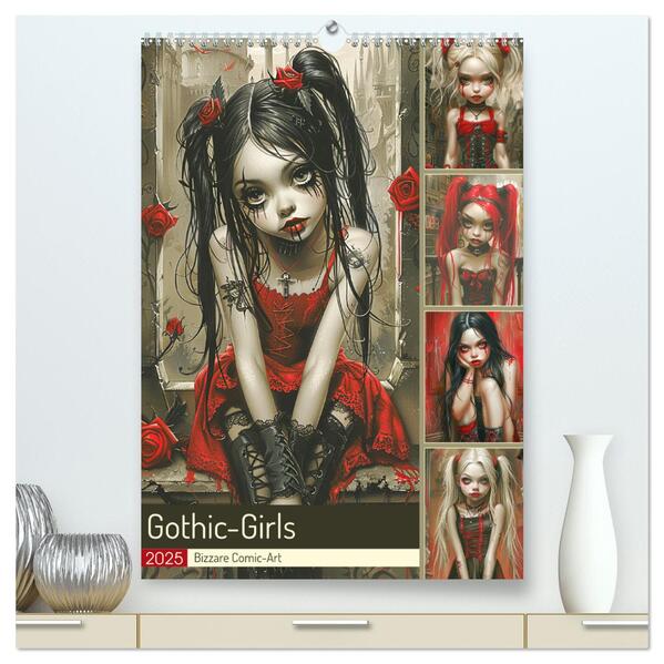 Gothic-Girls. Bizzare Comic-Art (hochwertiger Premium Wandkalender 2025 DIN A2 hoch) Kunstdruck in Hochglanz