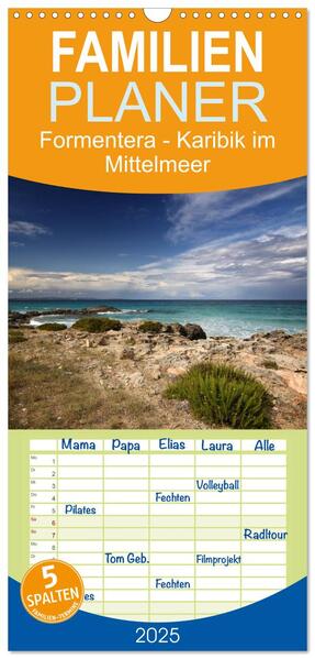 Familienplaner 2025 - Formentera - Karibik im Mittelmeer mit 5 Spalten (Wandkalender 21 x 45 cm) CALVENDO