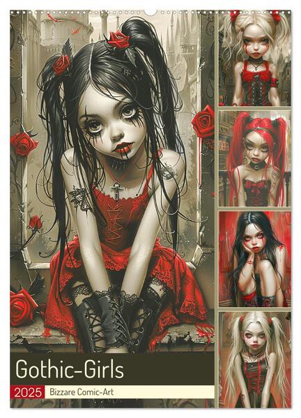 Gothic-Girls. Bizzare Comic-Art (Wandkalender 2025 DIN A2 hoch) CALVENDO Monatskalender