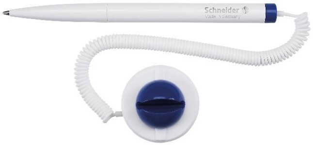 Schneider Kugelschreiber Klick-Fix-Pen blau mit Teleschnur an Klemmbacken