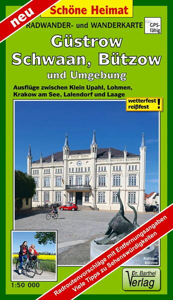 Radwander- und Wanderkarte Güstrow Schwaan Bützow und Umgebung