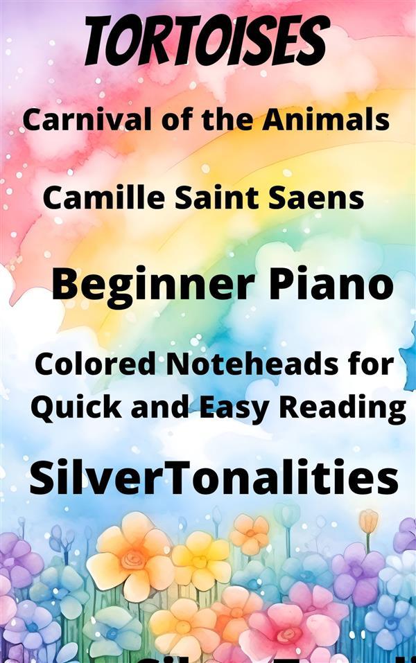 Tortoises Carnival of the Animals Beginner Piano Sheet Music with Colored Notation
