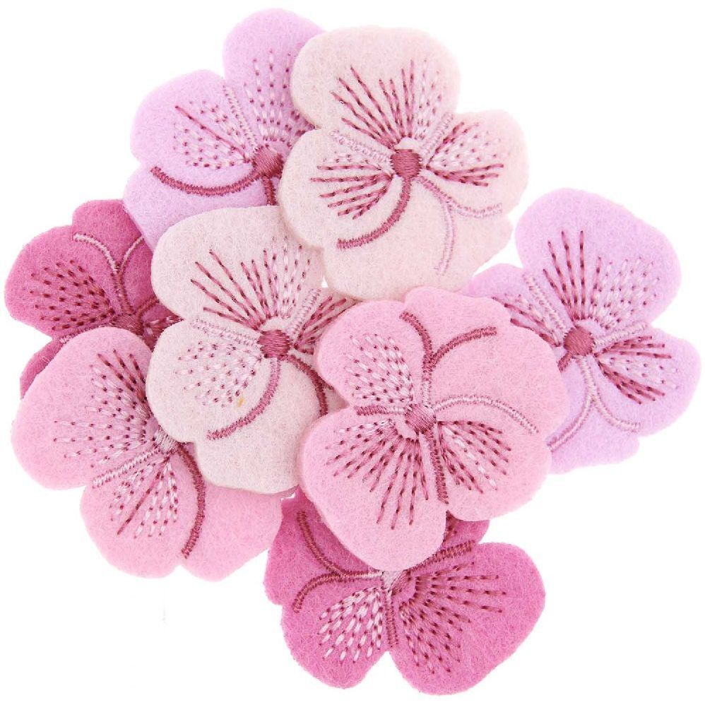 Filzstreu Stiefmütterchen rosa bestickt 8 Stk
