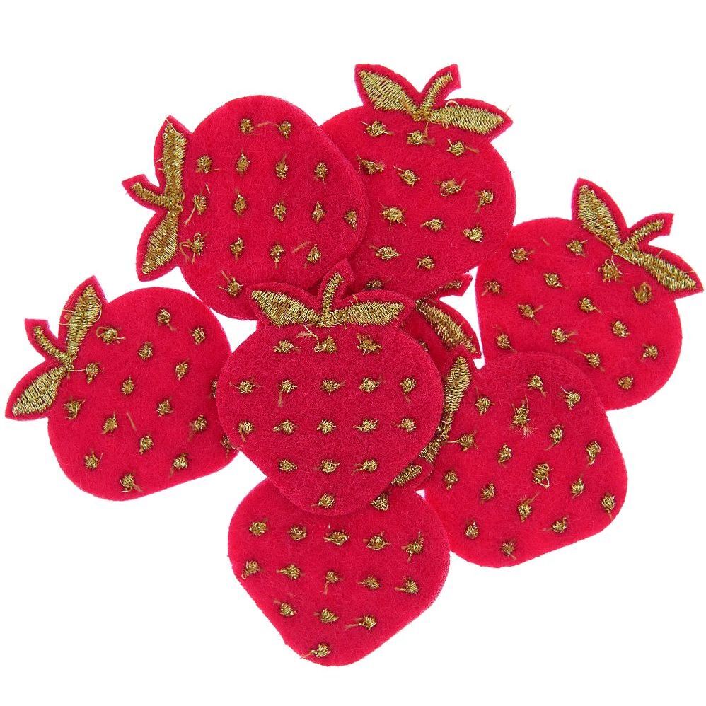 Filzstreu Erdbeeren rot-gold bestickt 8 Stk