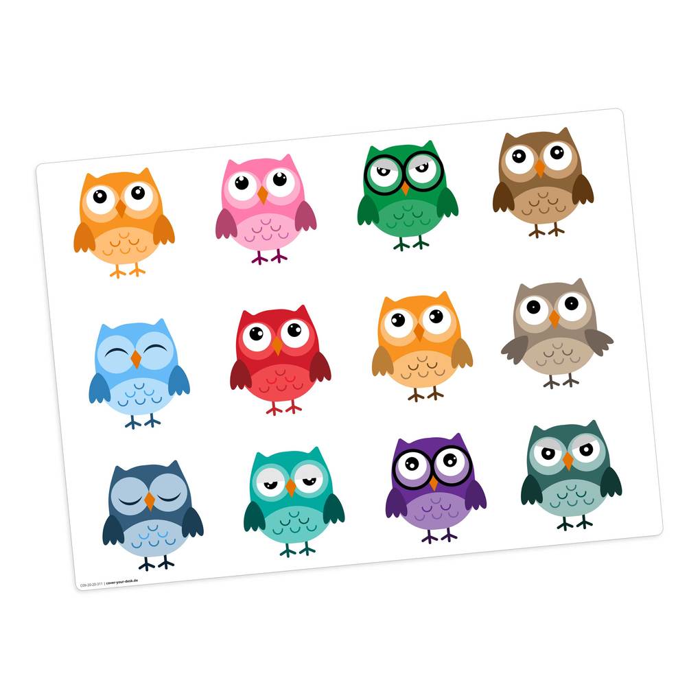 Tischsetmacher Tischset für Kinder Bunte Eulen aus hochwertigem Vinyl 44 x 32 cm
