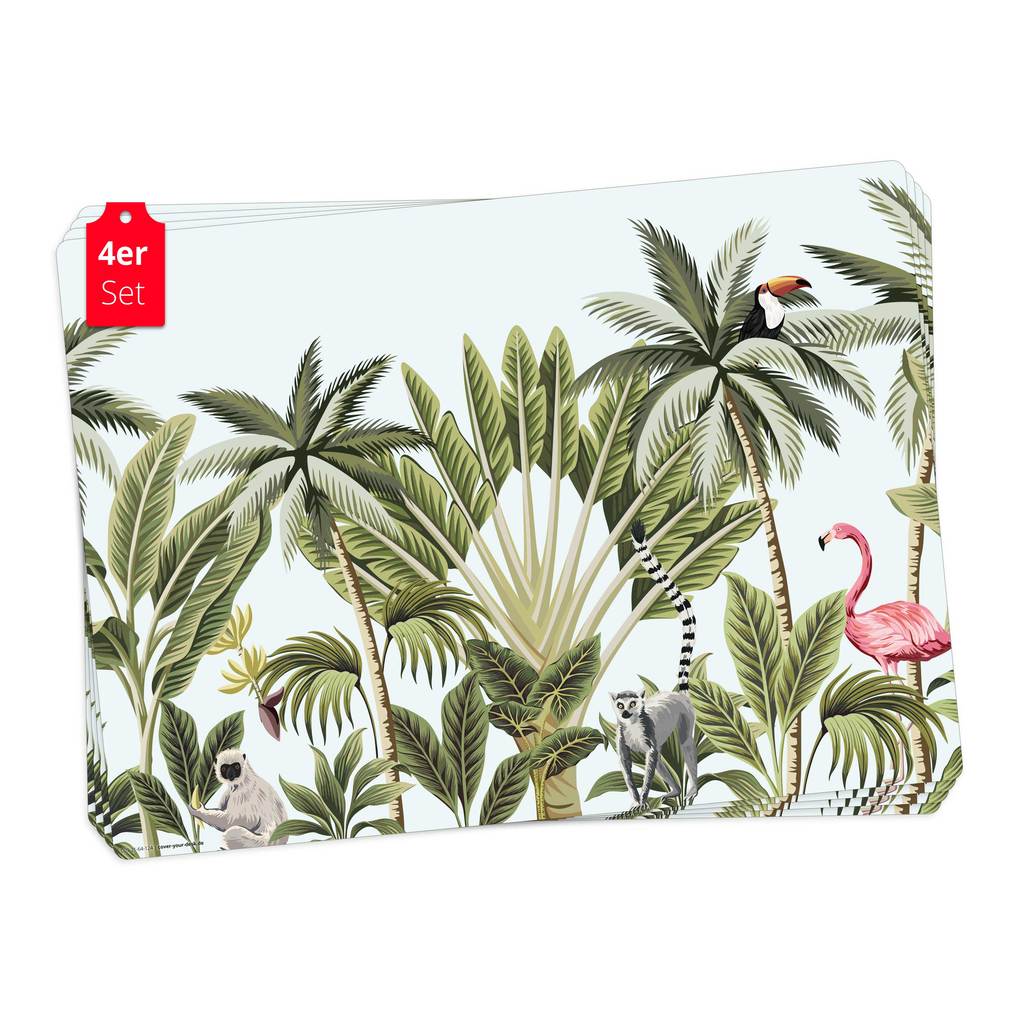 Tischsetmacher Tischsets Tropische Palmen mit Flamingo aus hochwertigem Vinyl (4 Stück) 44 x 32 cm