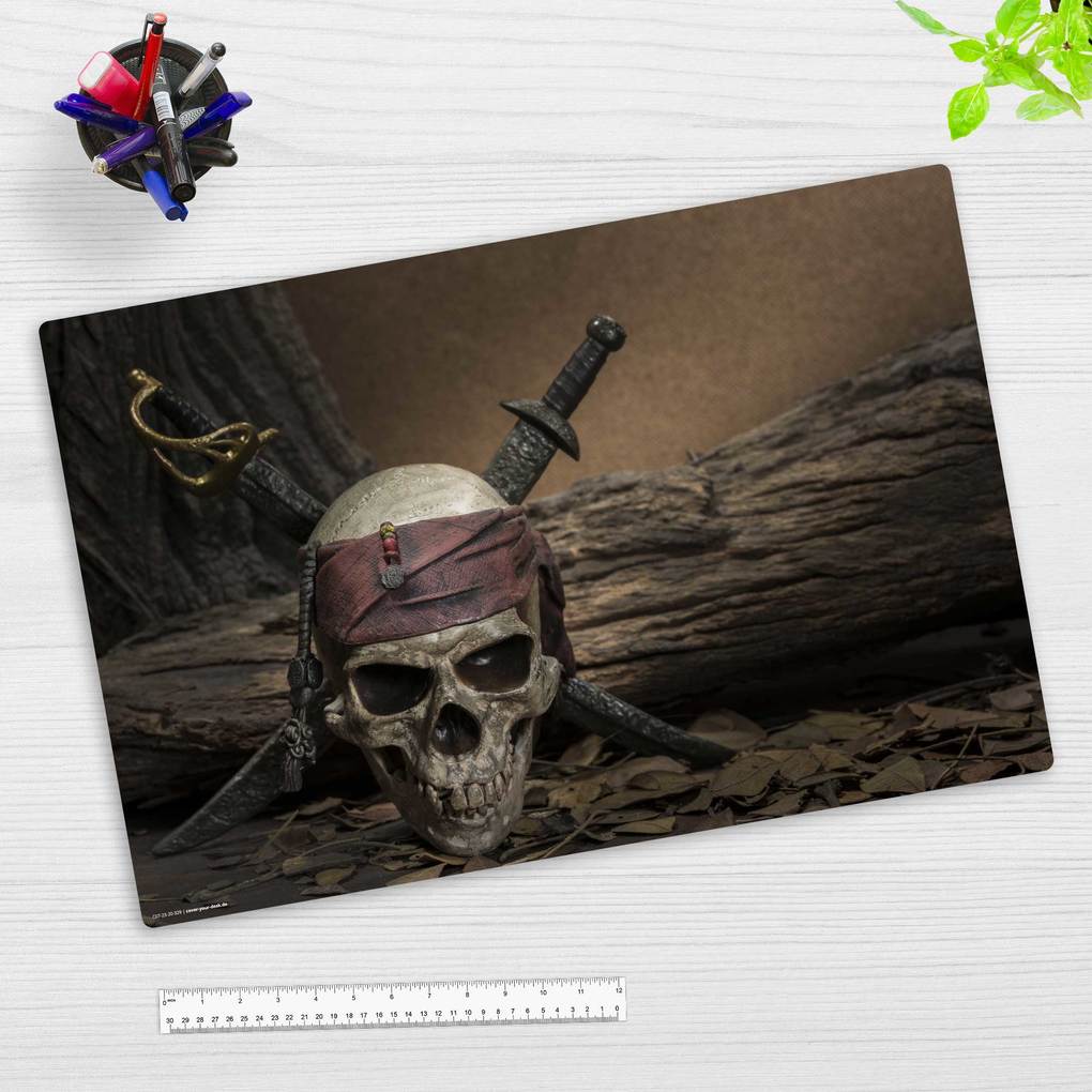 Cover-your-desk Schreibtischunterlage für Kinder Totenkopf mit Piratensäbel - Jolly Roger aus hochwertigem Vinyl 60 x 40 cm