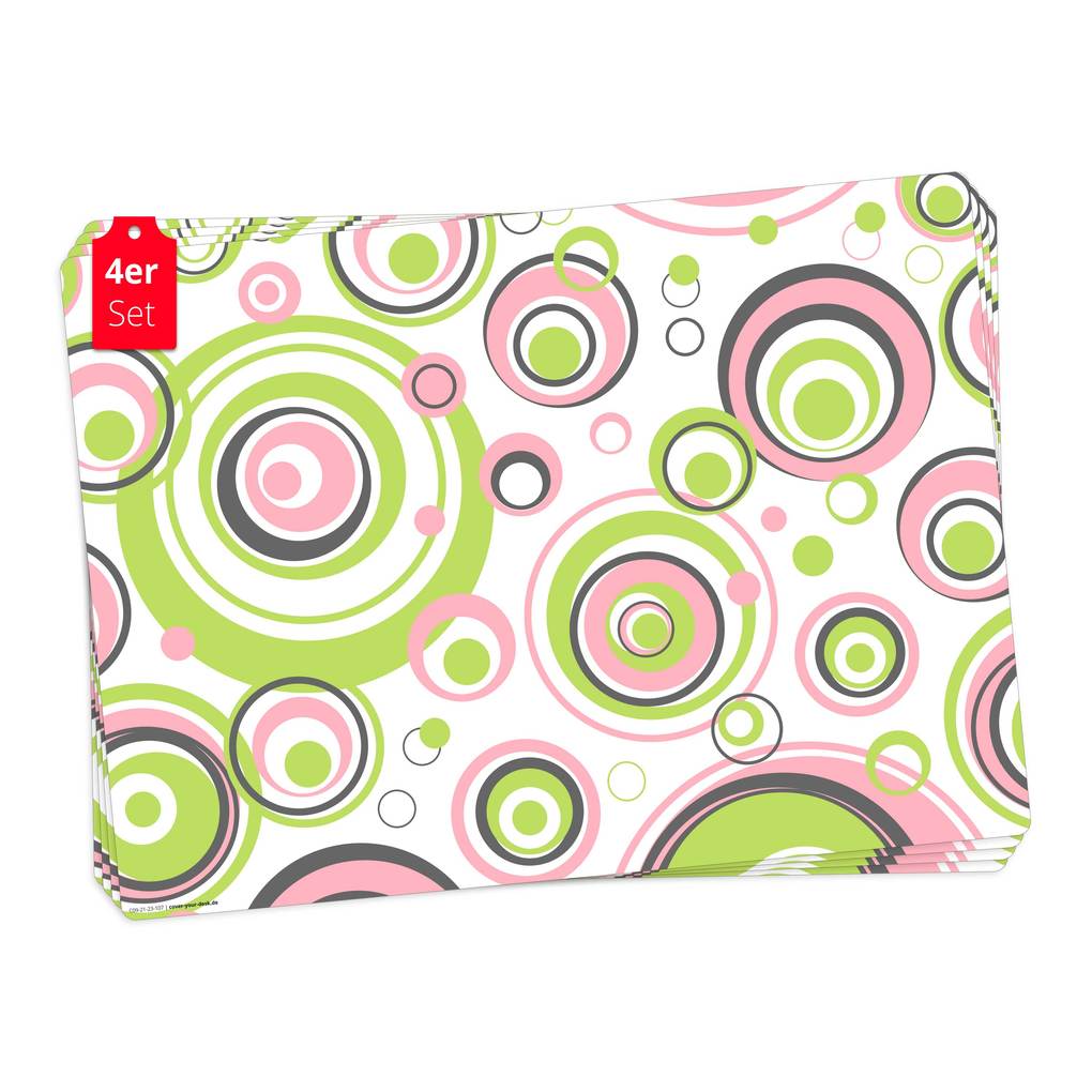 Tischsetmacher Tischsets Grüne-Rosa Kreise aus hochwertigem Vinyl (4 Stück) 44 x 32 cm