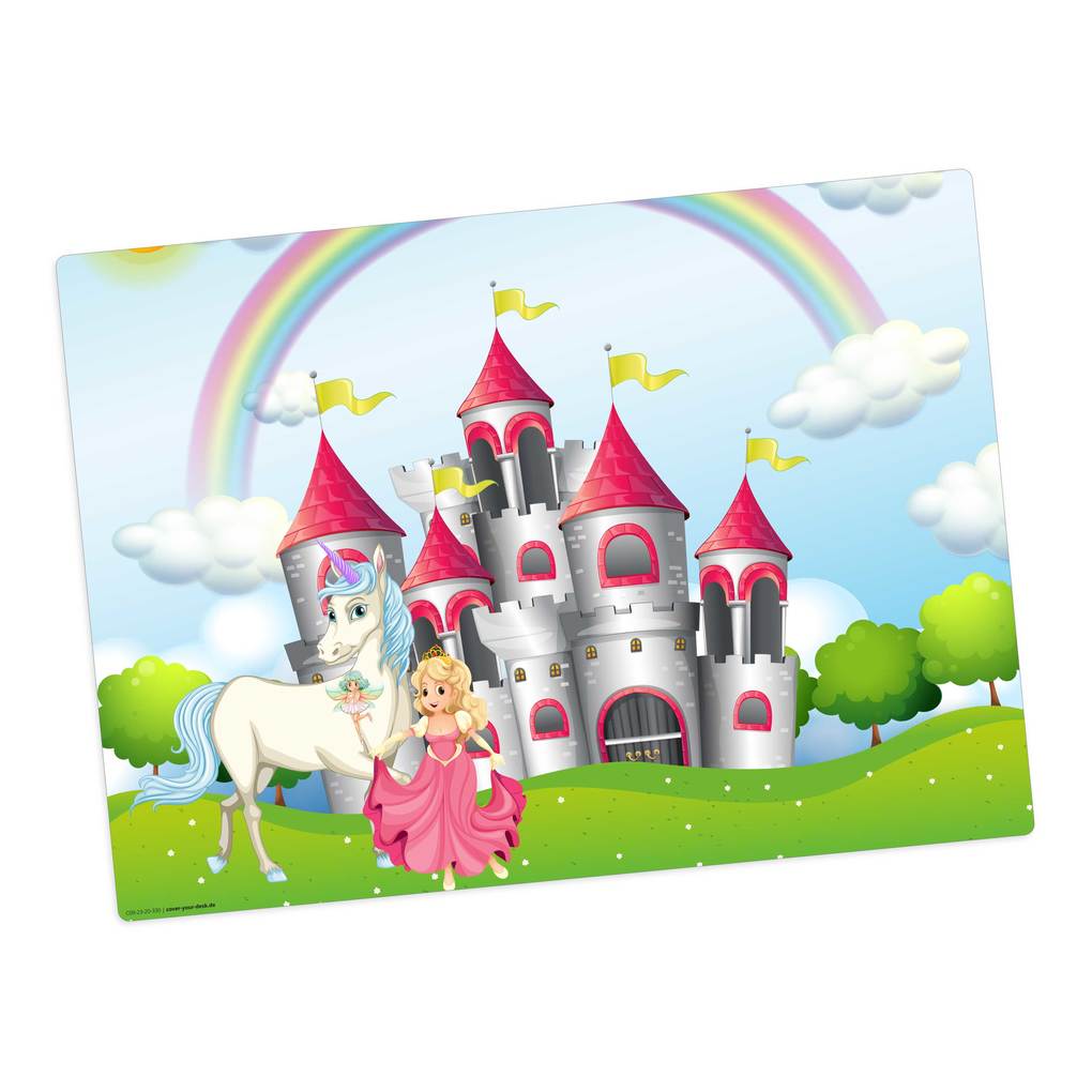 Tischsetmacher Tischset für Kinder Märchenschloss mit Einhorn und Prinzessin aus hochwertigem Vinyl 44 x 32 cm
