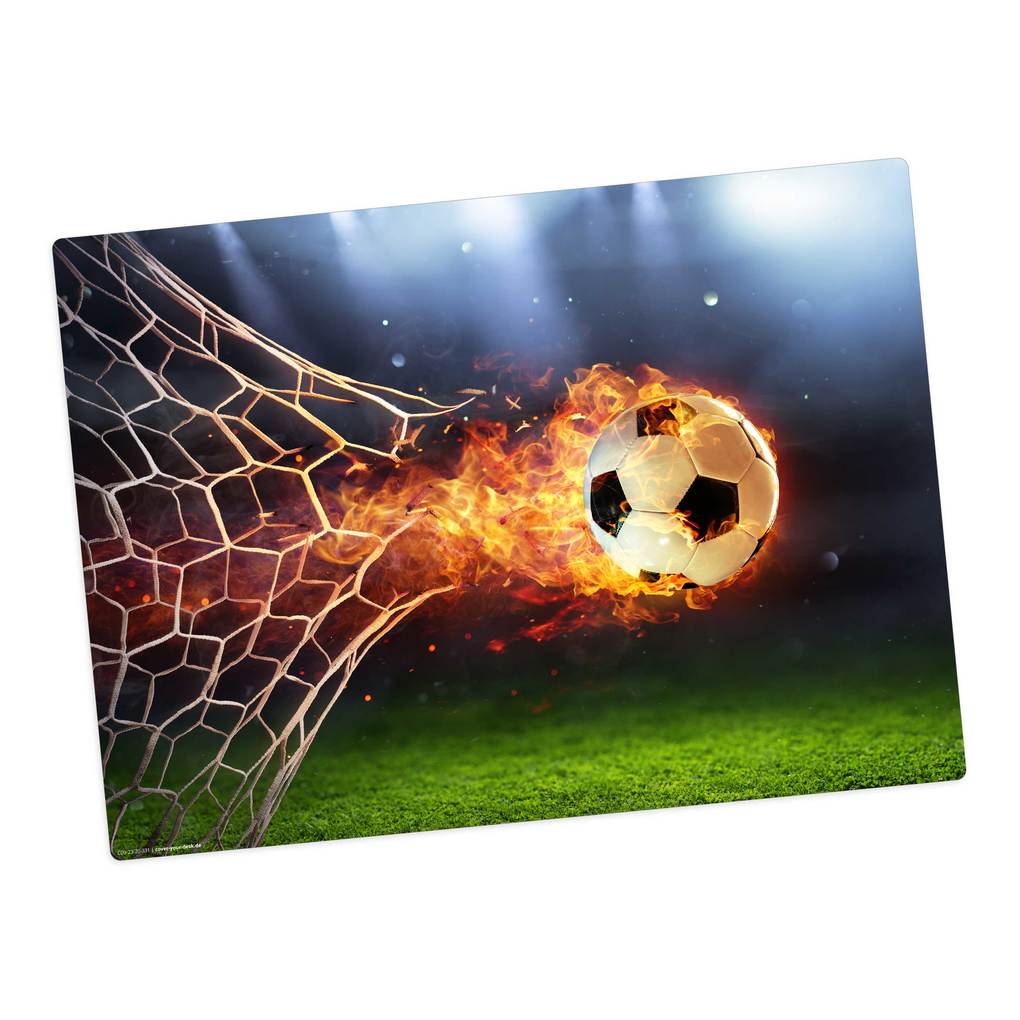 Tischsetmacher Tischset für Kinder Flammender Fußball mit Feuerschweif aus hochwertigem Vinyl 44 x 32 cm