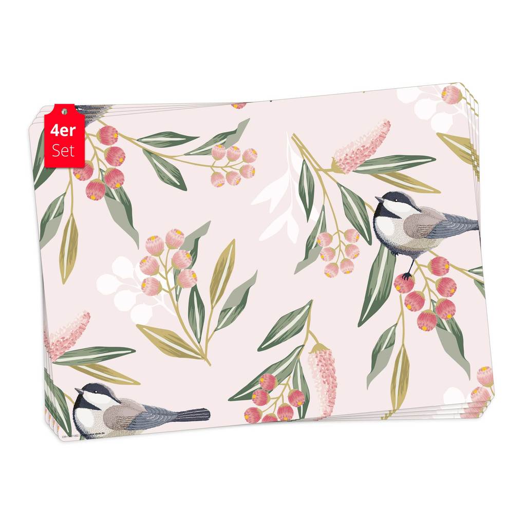 Tischsetmacher Tischsets Meisen mit Beeren aus hochwertigem Vinyl (4 Stück) 44 x 32 cm
