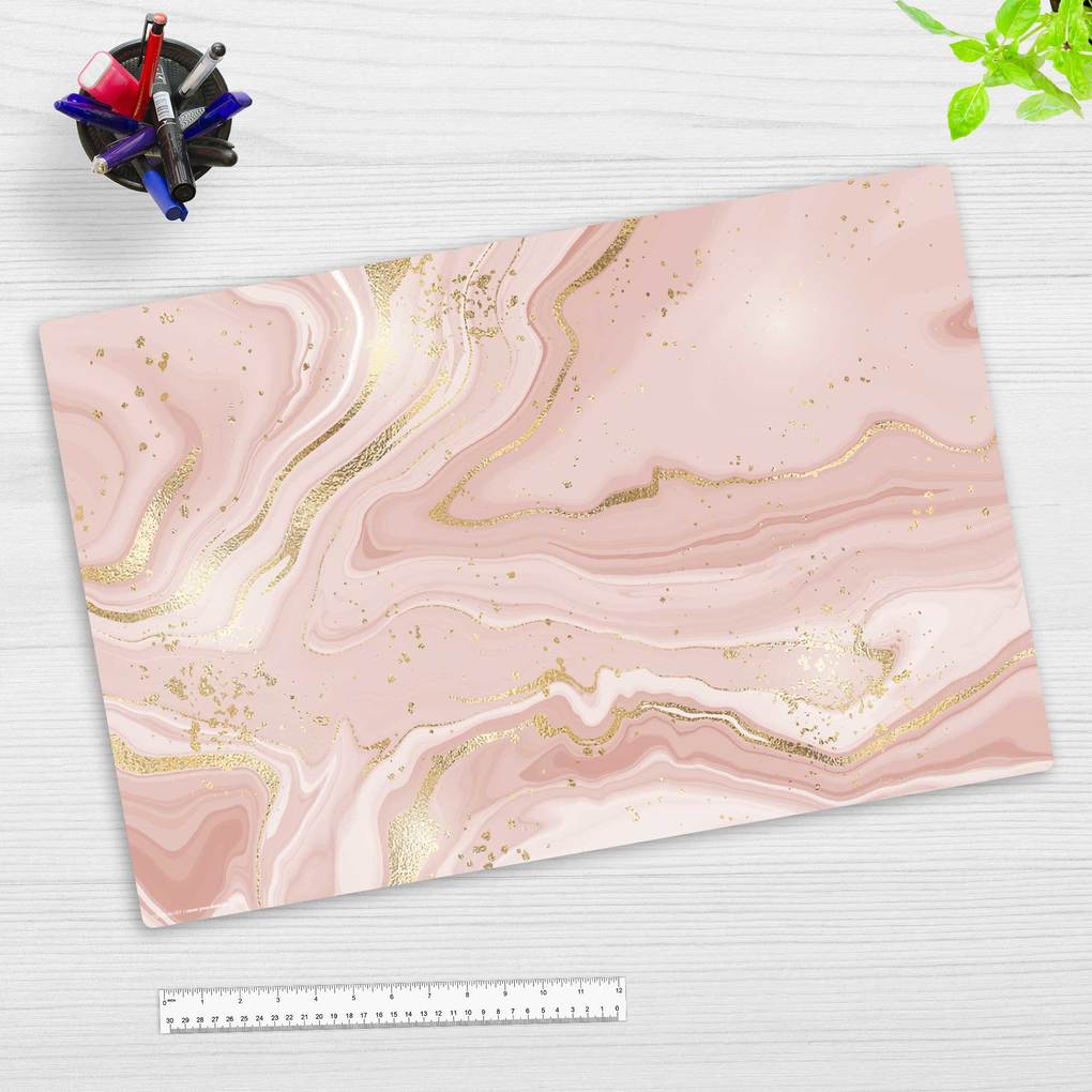 Cover-your-desk Schreibtischunterlage für Kinder rosafarbener Marmor mit Goldadern aus hochwertigem Vinyl 60 x 40 cm