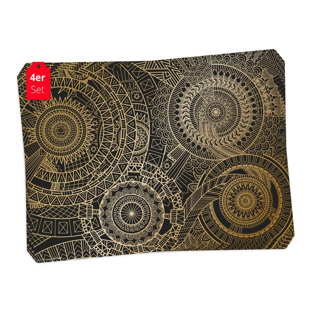 Tischsetmacher Tischsets Mandala gold-schwarz aus hochwertigem Vinyl (4 Stück) 44 x 32 cm