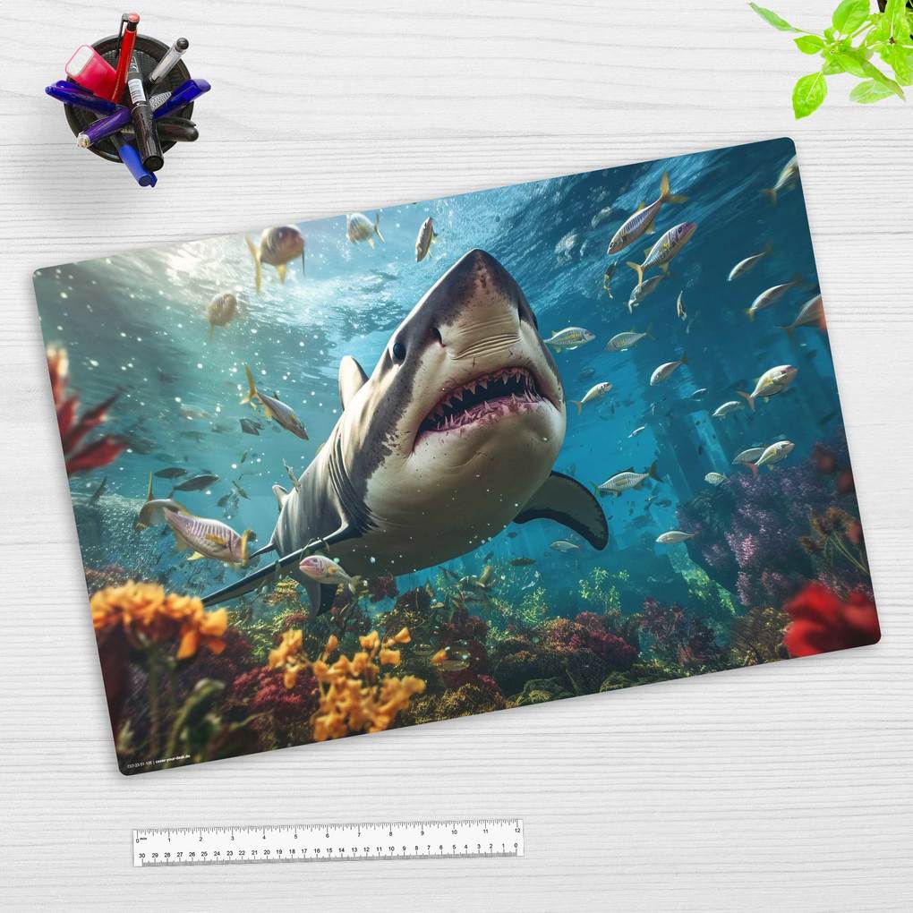 Cover-your-desk Schreibtischunterlage für Kinder Hai im Meer aus hochwertigem Vinyl 60 x 40 cm
