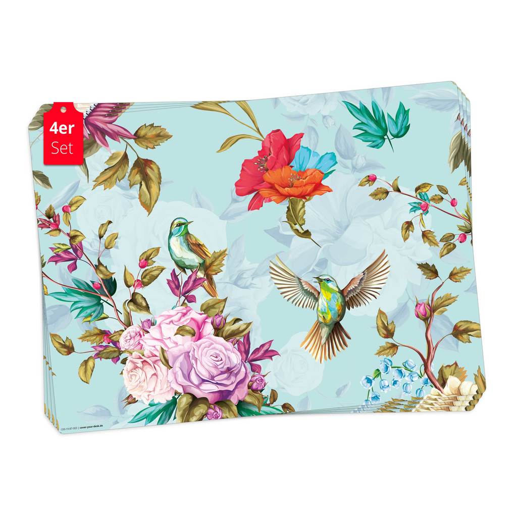 Tischsetmacher Tischsets Buntes Vogelparadies aus hochwertigem Vinyl (4 Stück) 44 x 32 cm