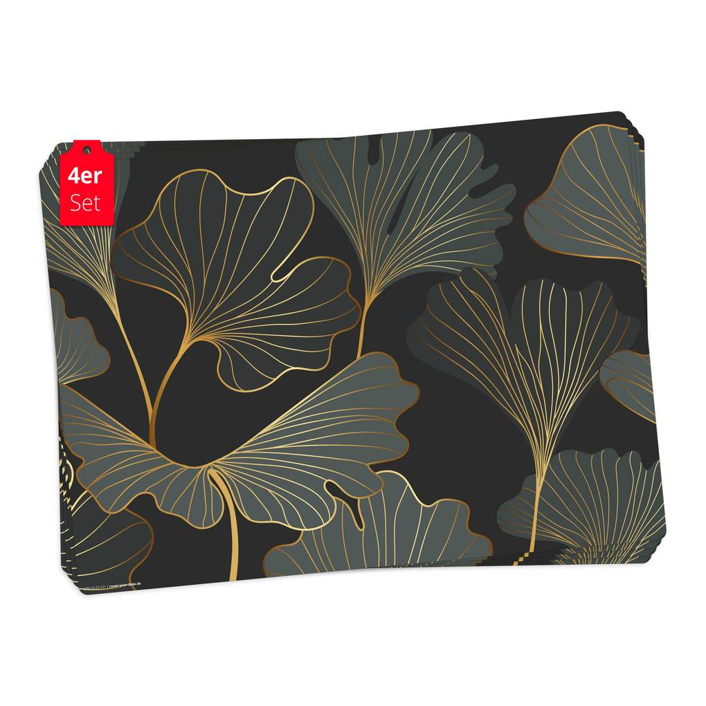 Tischsetmacher Tischsets Blattwerk Ginkgo in gold und grün aus hochwertigem Vinyl (4 Stück) 44 x 32 cm