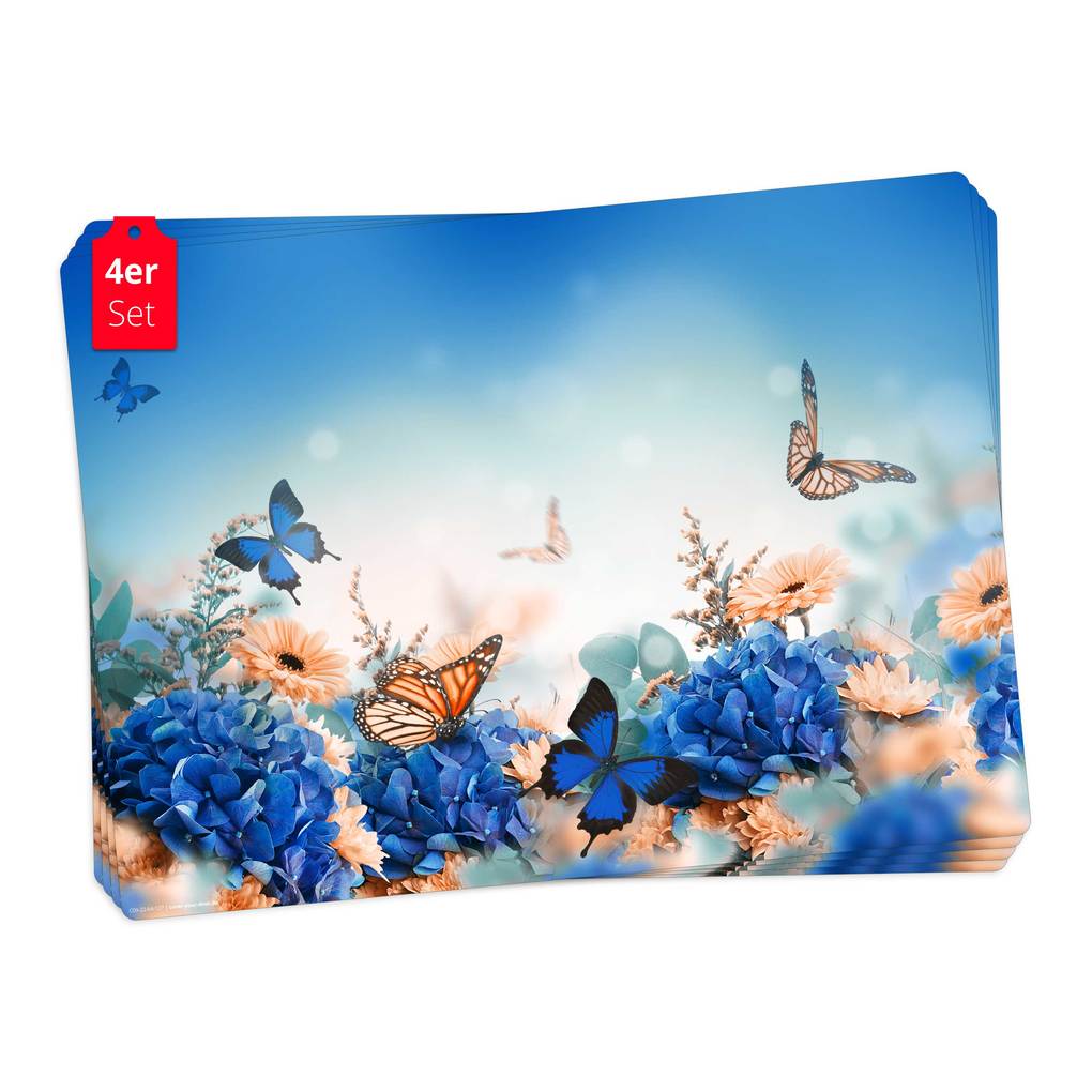 Tischsetmacher Tischsets Frühlingswiese mit Schmetterling aus hochwertigem Vinyl (4 Stück) 44 x 32 cm