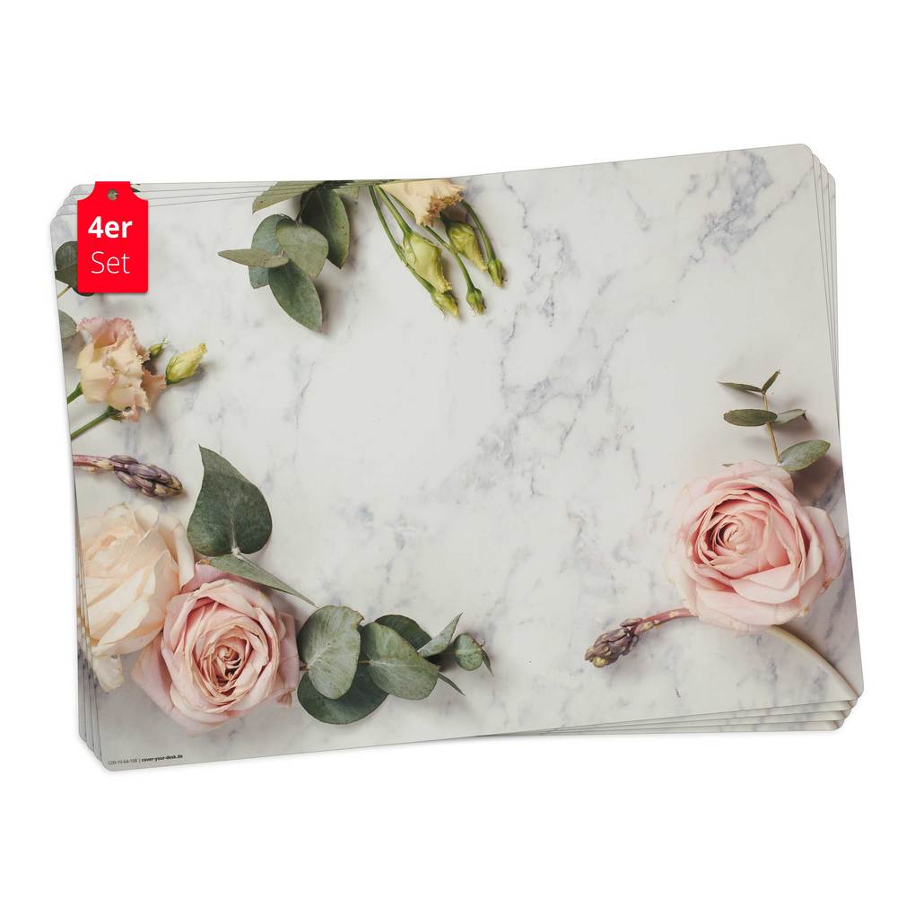 Tischsetmacher Tischsets Rosen auf Marmor aus hochwertigem Vinyl (4 Stück) 44 x 32 cm